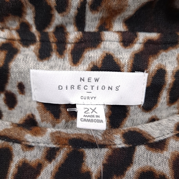 New Directions Women's Leopard Cowl Neck Sweater Black Gray Stretch Plus - Sz 2X - Picture 4 of 7